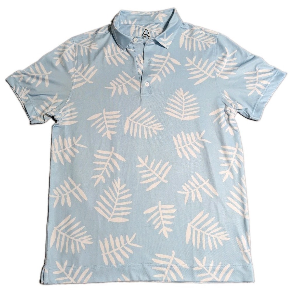 Deolax Golf Polo Shirt Mens S Blue White Tropical Leaf‎ Print Stretch